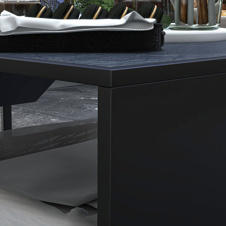 2-I-1 bålskål, bordplade med keramiske fliser, poker, rustfri, 101 x 51 x 56 cm, sort