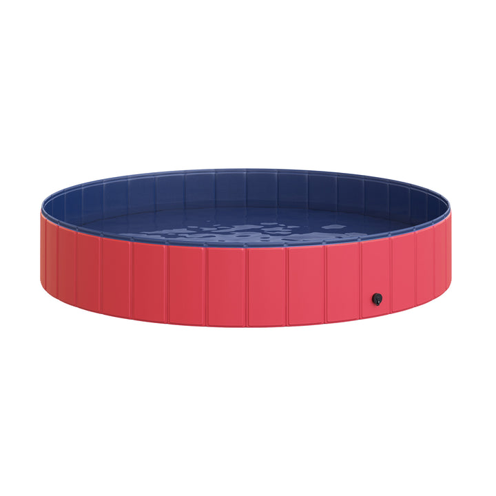 Sammenklappeligt hundebadekar, hundebassin, børnebassin, swimmingpool, vandbassin til hunde og katte, swimmingpool af plastik og træ, rød, Ø160 x 30H cm