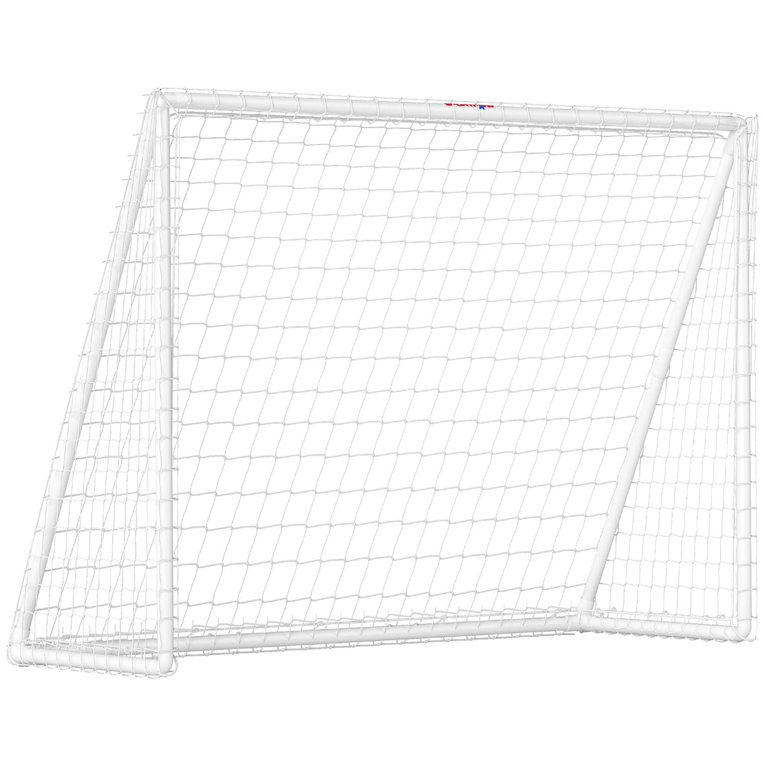 Fodboldmål, robust net, plastikramme, pløkker, 240L x 90B x 180H cm, hvid