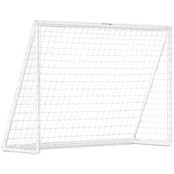 Fodboldmål, robust net, plastikramme, pløkker, 240L x 90B x 180H cm, hvid