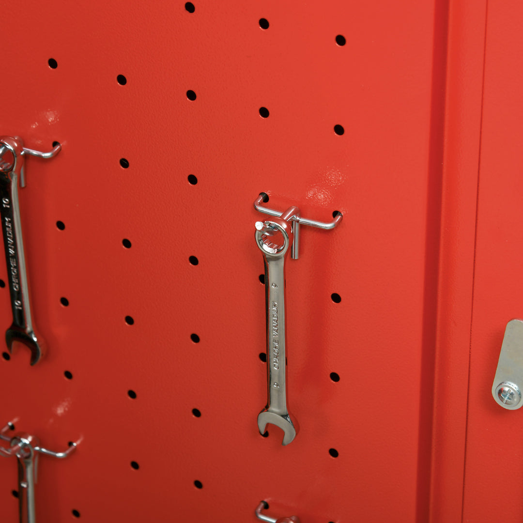 2-I-1 mobil værktøjsvogn med 3 skuffer og værktøjstavle, stålkabinet, 46l x 28b x 94h cm, rød