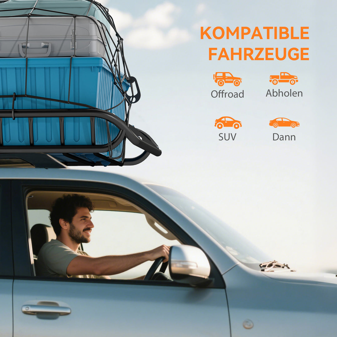 Universal tagbøjle/kurv med forrude, op til 68 kg, 116 x 92 x 11,5 cm til SUV'er og lastbiler, sort