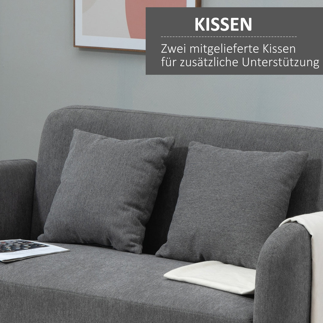 2-personers sofa med 2 puder, lille loveseat med fløjlstop, moderne polstret sofa til stue, soveværelse, lille værelse, grå 130 x 70 x 80 cm