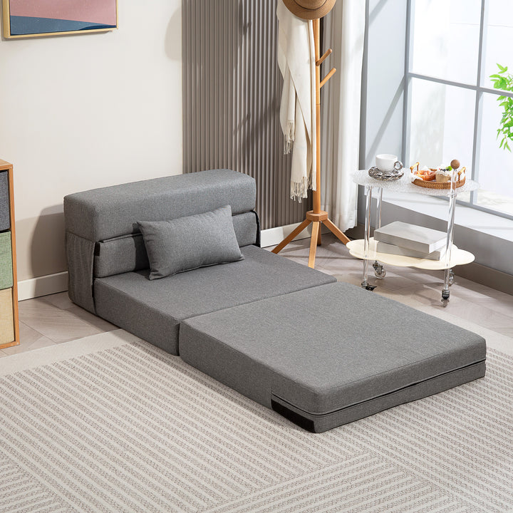 3-i-1 sovesofa med linnedlook, 80 x 80 x 64 cm, mørkegrå