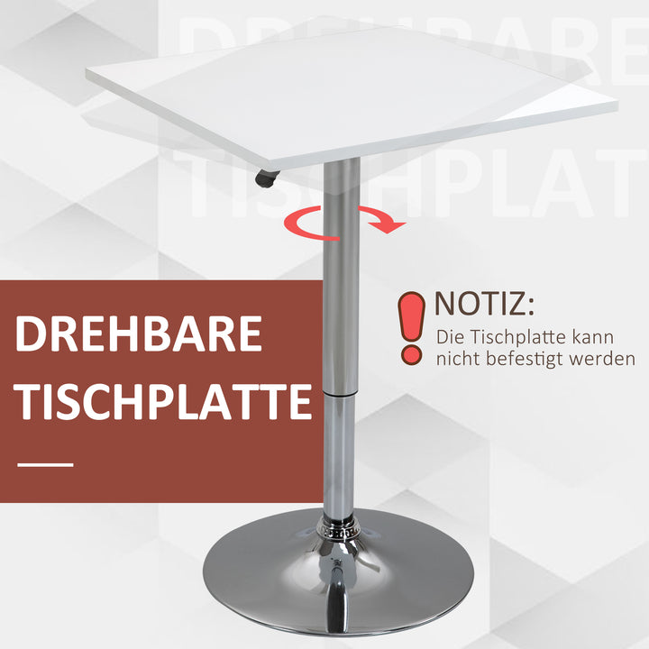 Højdejusterbart barbord, 360° drejeligt, ridsefaste fødder, stabil metalbase, hvid