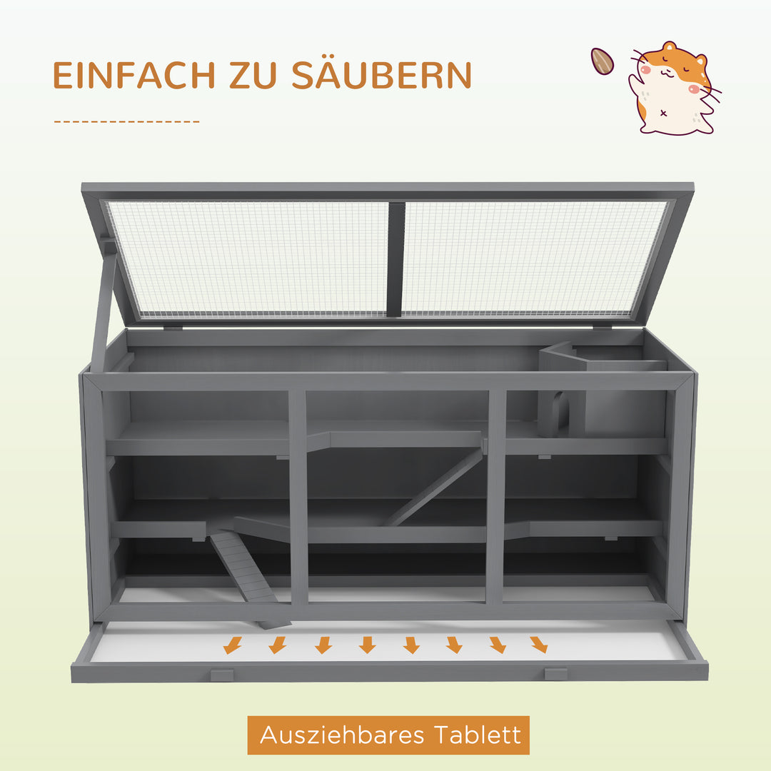 Dværghamsterbur, gnaverbur, smådyrskasse, låsbar, træ, nem at vedligeholde, grå