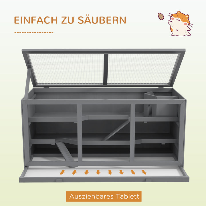 Dværghamsterbur, gnaverbur, smådyrskasse, låsbar, træ, nem at vedligeholde, grå