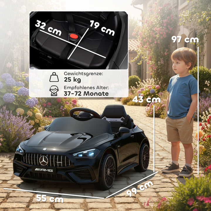 Børne elbil, Mercedes design, 12V motor, fjernbetjening, LED-lys, musik, til børn i alderen 3-6 år, sort