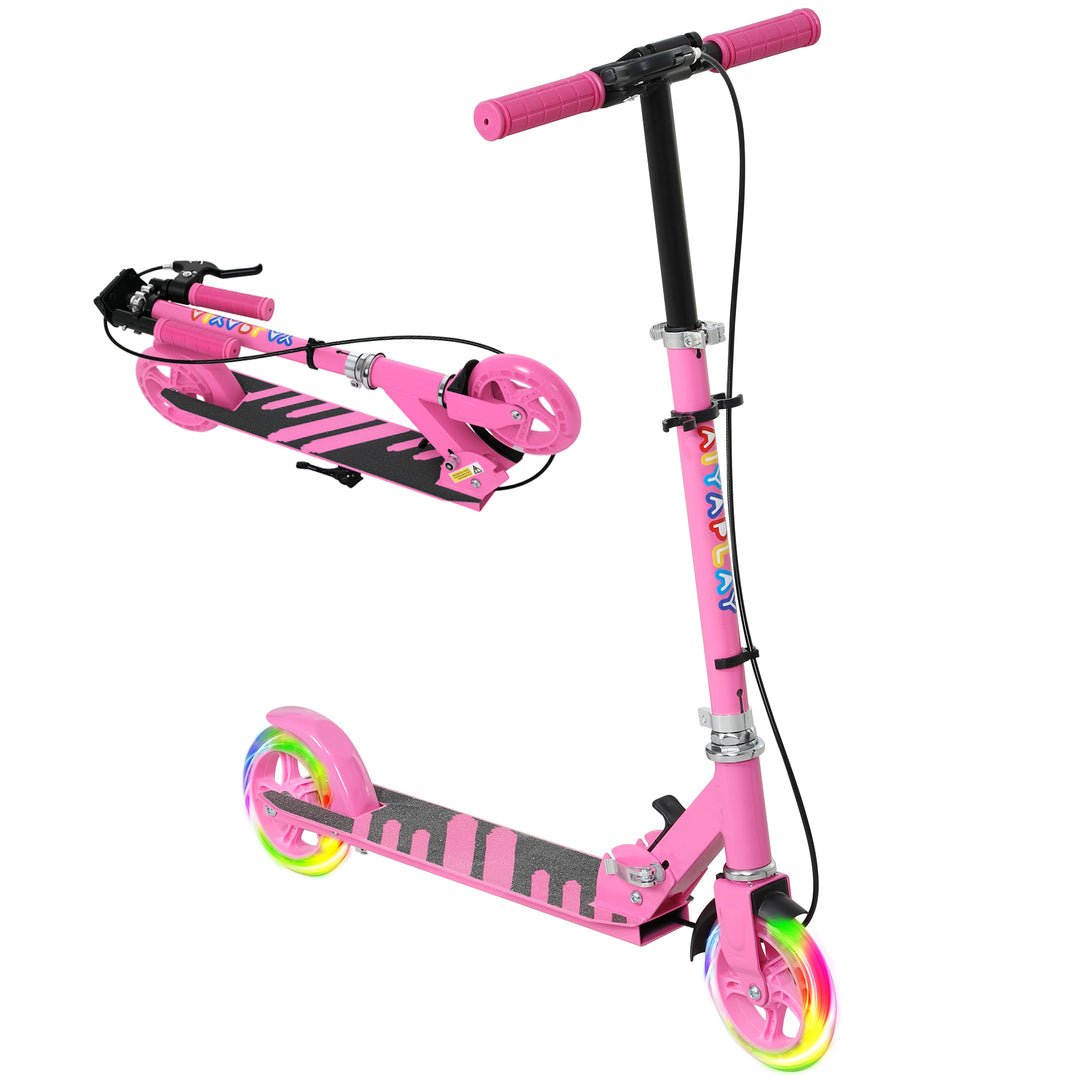 Børnescooter, dobbeltbremser, metalstel, fodstøtte, foldbar, 3-8 år, pink