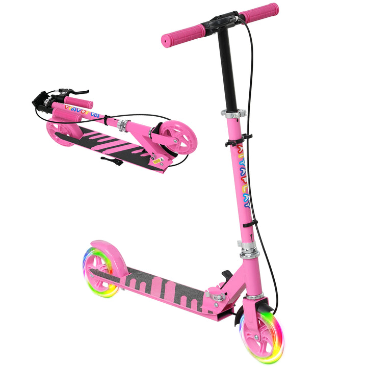 Børnescooter, dobbeltbremser, metalstel, fodstøtte, foldbar, 3-8 år, pink