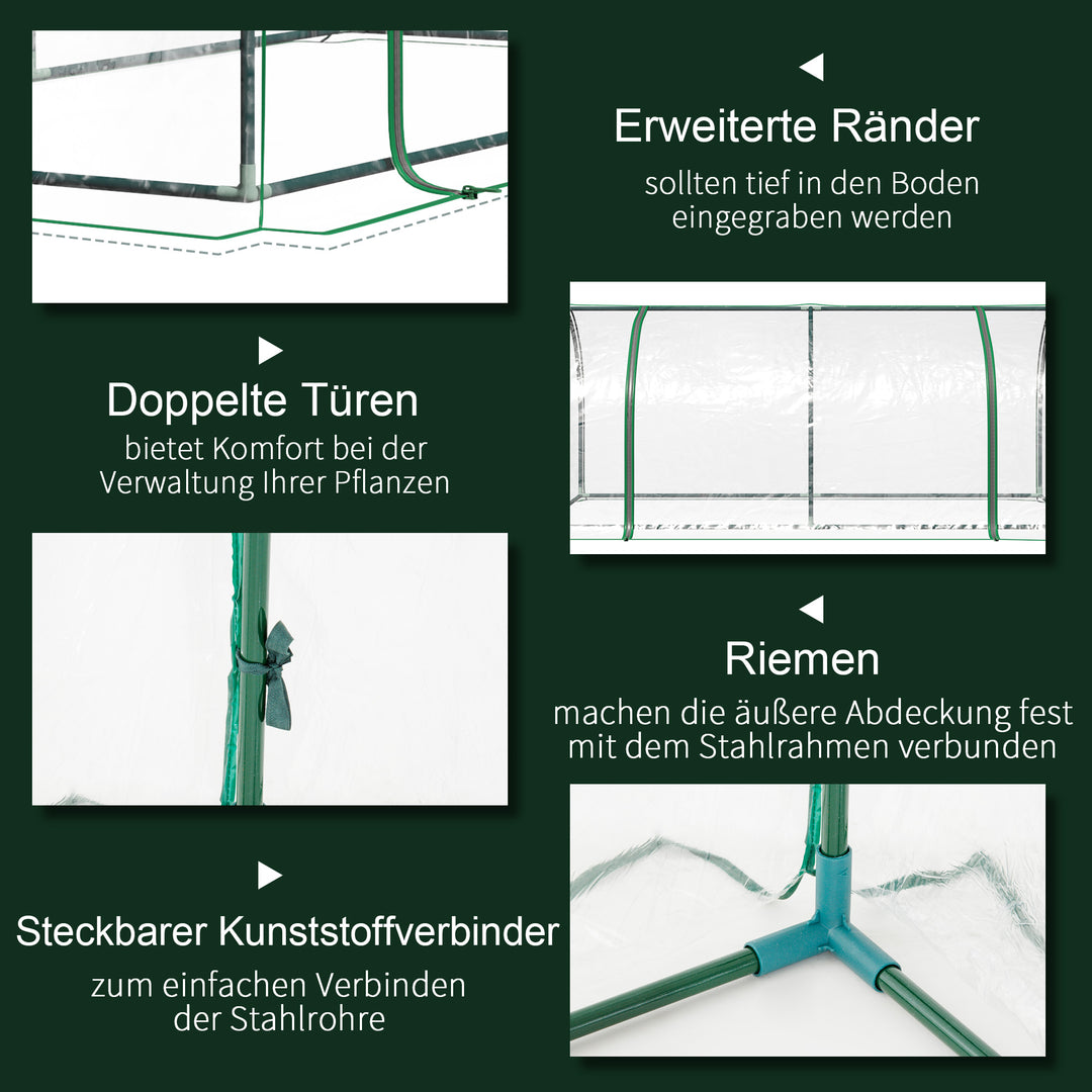 Drivhus, væksthus med dør, kold ramme, plantehus, plantedyrkning, stål, plast, 200 x 100 x 80 cm, grøn