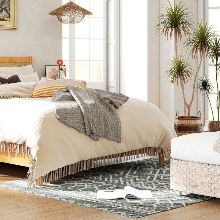 Indendørs/udendørs tæppe, boho design, nem rengøring, grå