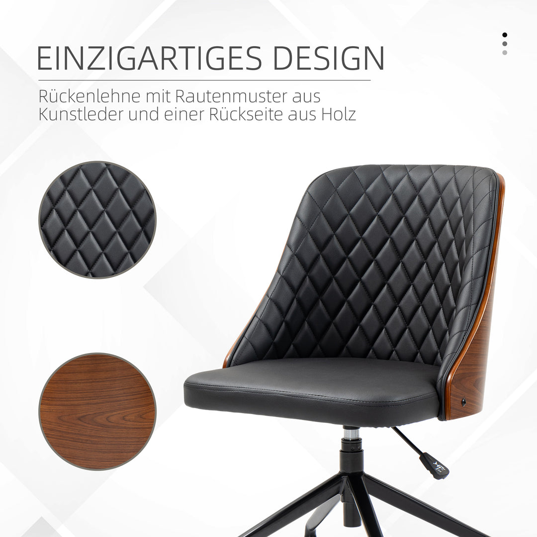 Kontorstol, skrivebordsstol, drejestol, hjemmekontorstol, højdejusterbar, ergonomisk, 360° drejelige hjul, pu-skum, sort, 48,5 x 54,5 x 81-87 cm