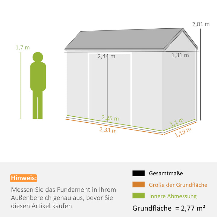 Haveskur 2,77 m², redskabsskur med trælook, 2 vinduer, dobbeltdør, ventilation, gulv, lås, handsker