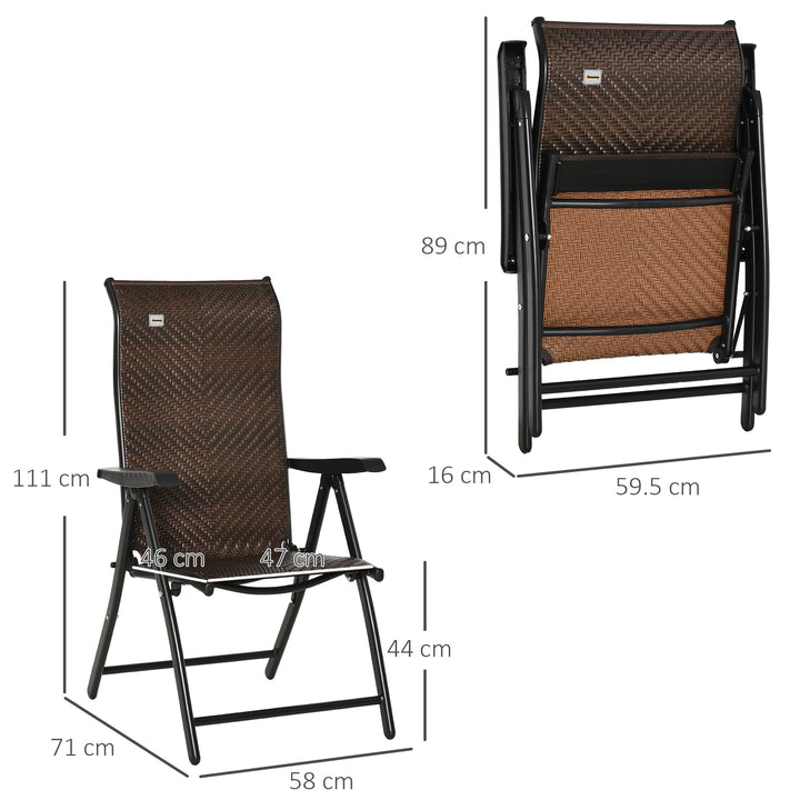 Polyrattan havestol, klapstol med 7-positioners justerbar ryglæn, vejrbestandig, foldbar balkonstol, campingstol, 120 kg lasteevne, havestole til haven, balkon, 58x71x111 cm, brun+sort