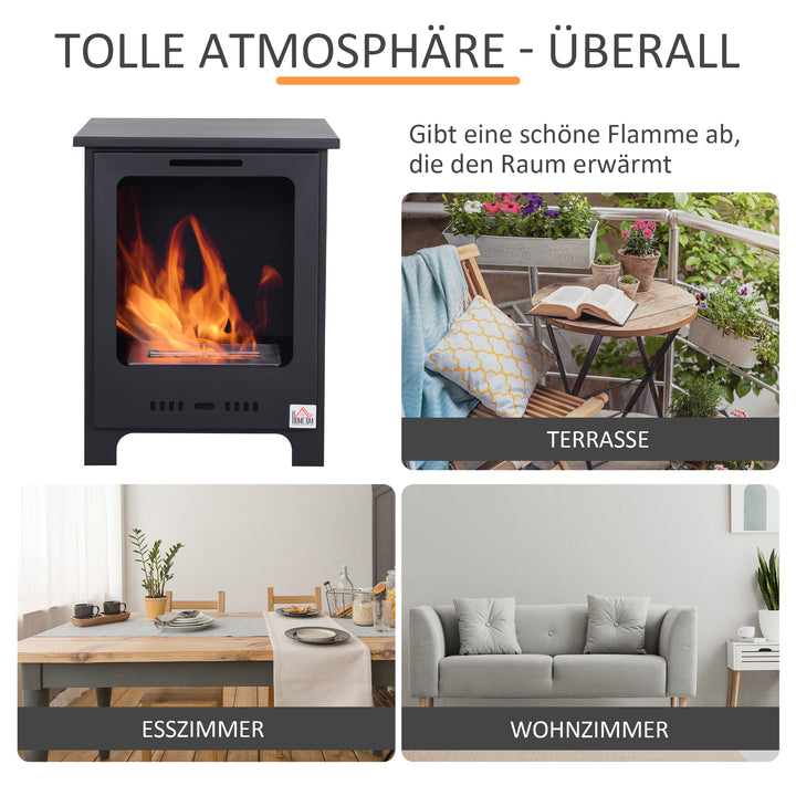 HOMCOM Bioethanol Pejs 0,9 L Ethanolbrænder, 3 timers brændetid, Røgfri indendørs pejs, Metal, 40 x 30 x 50 cm, Bordpejs til stue og soveværelse