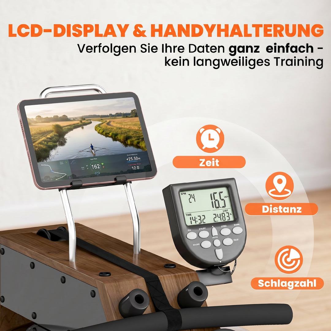 Vandromaskine til hjemmebrug, gummitræ, foldbar med Bluetooth-app, dobbelte aluminiumsskinner, LCD-display, op til 158 kg