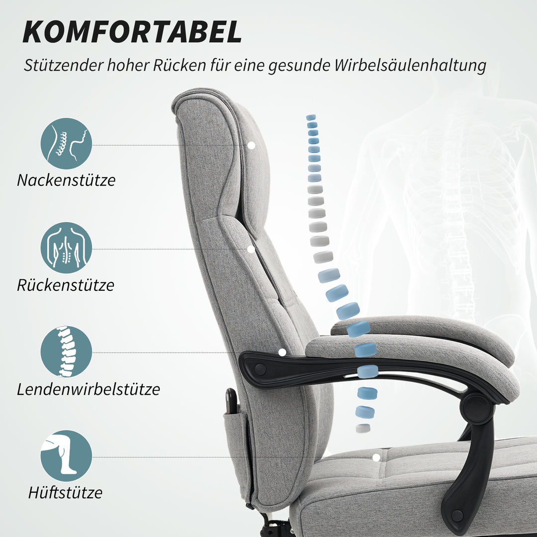 Kontorstol med massagefunktion ergonomisk lederstol med lænefunktion fodstøtte grå