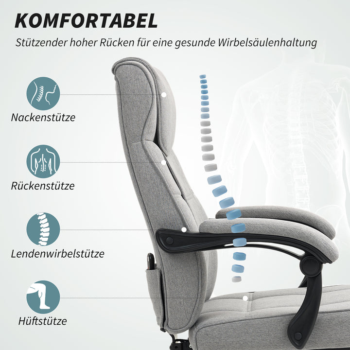 Kontorstol med massagefunktion ergonomisk lederstol med lænefunktion fodstøtte grå