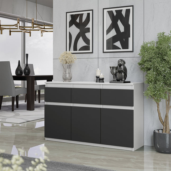 NOAH - Kommode med 3 skuffer - mat hvid / antracit-grå, H75cm B120cm D35cm