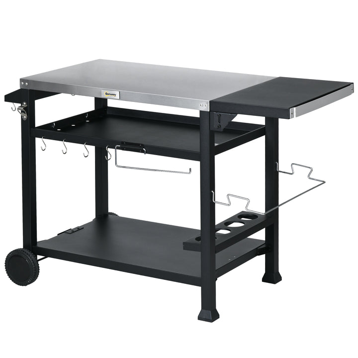 Grillstation/grillvogn, inklusive tilbehør, 125 x 65 x 84 cm, sort + sølv