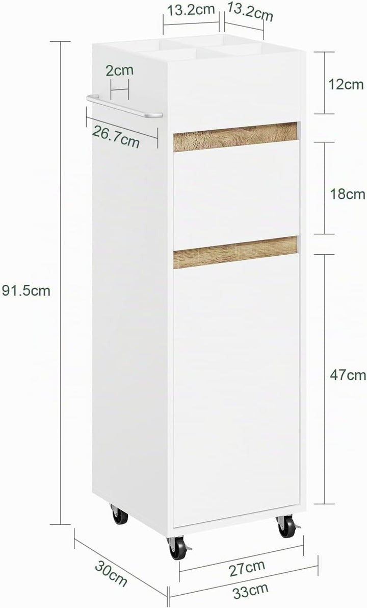 Badeværelsesskab med hjul, 33 × 30 × 91,5 cm