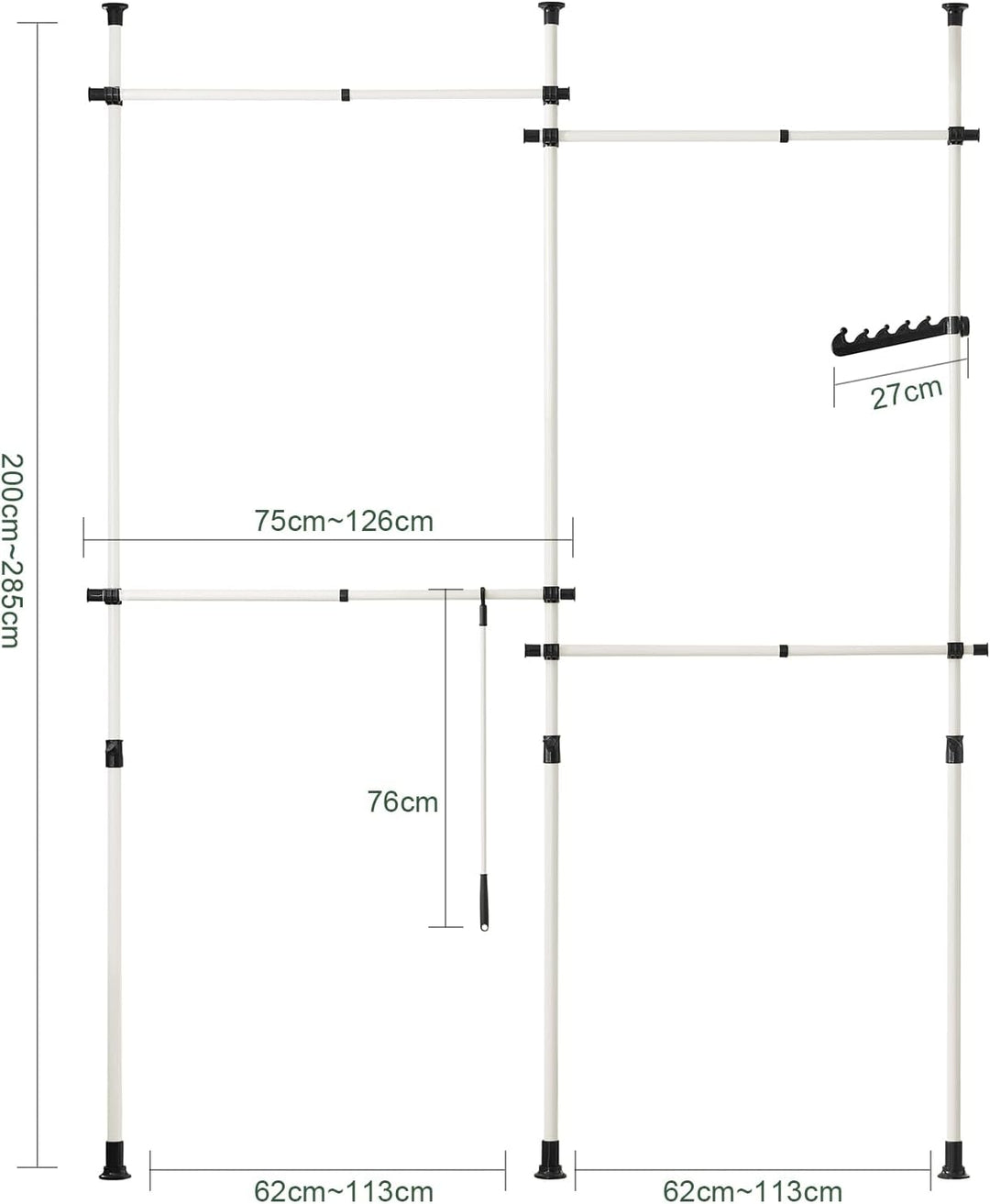 Teleskopisk tøjstativ i et moderne og minimalistisk design, hvid
