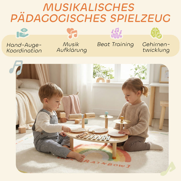 Børnetrommesæt 4-i-1 Montessori musikinstrumentsæt med trommer, xylofon og slagtøj til børn fra 2 år