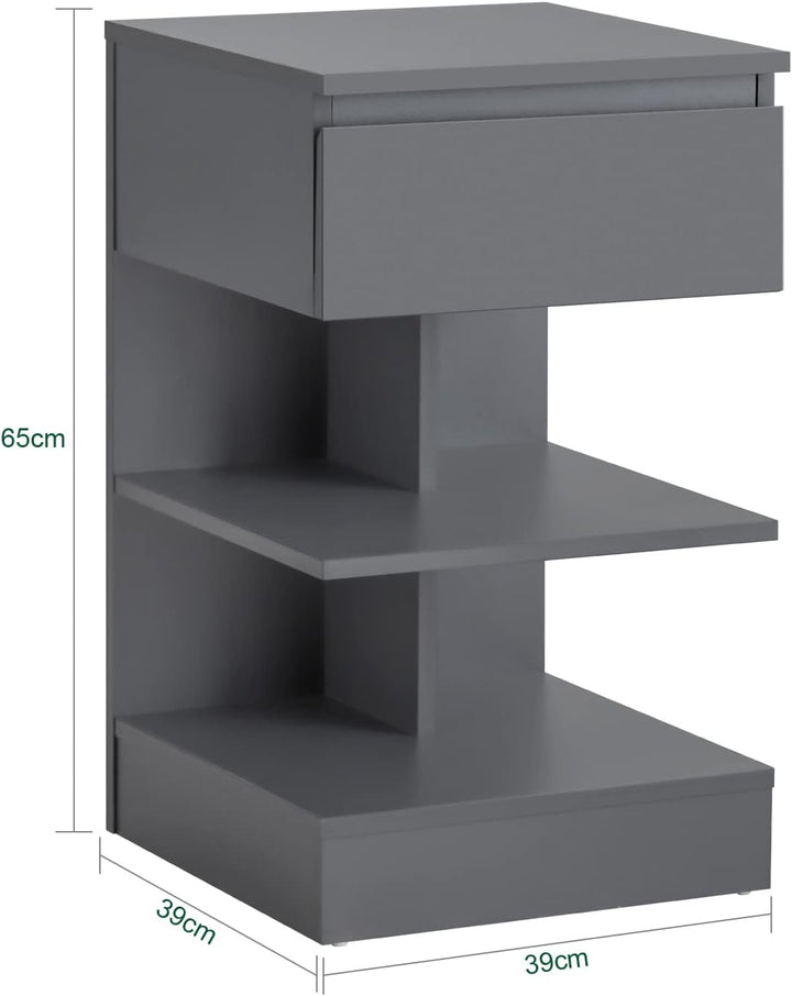 Sæt med 2 smalle sengeborde i grå – moderne natskabe med 1 skuffe og 2 hylder, 39 × 39 × 65 cm