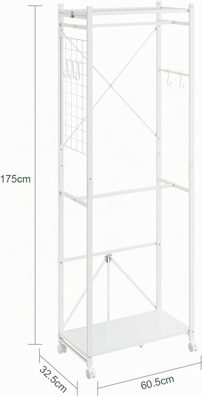Foldbart tøjstativ smal på hjul, 60,5x32,5x175cm