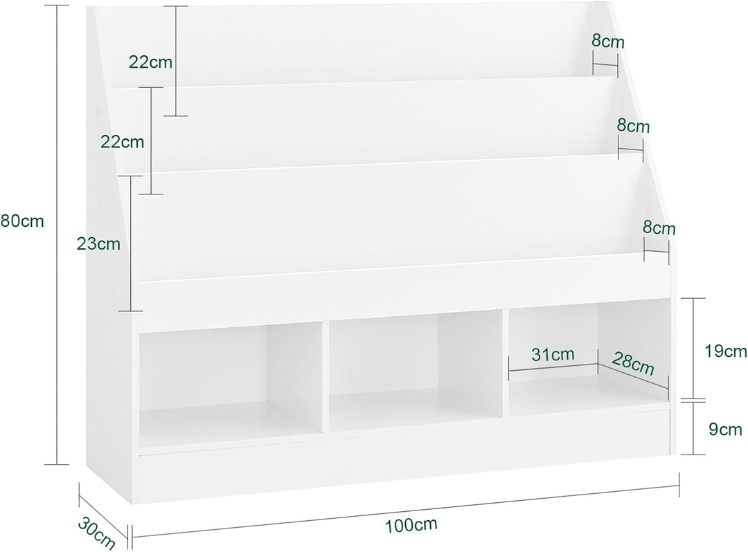 Skab orden i børneværelset med den moderne bogreol i hvid (B100 x D30 x H80 cm)
