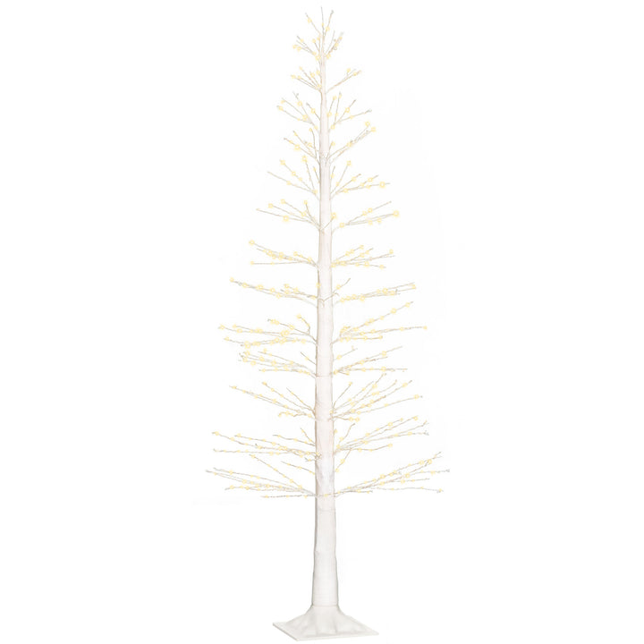 Kunstigt grantræ med led-belysning, 180 cm højt juletræ, realistisk bark, hvid