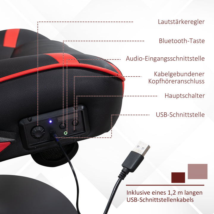 Gamingstol, gamingstol, integrerede højttalere, lænestol, sort+rød, 69 x 73 x 118 cm
