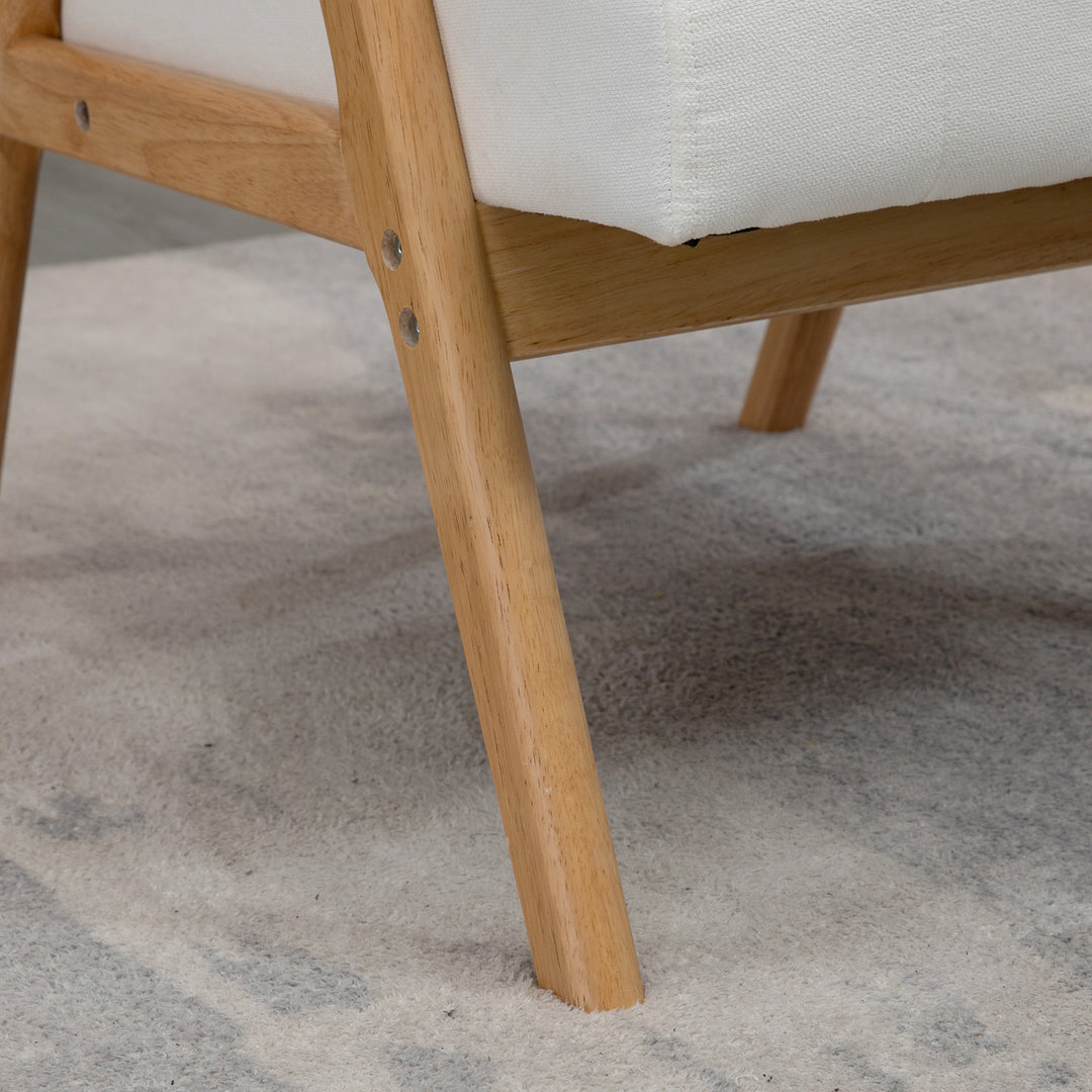 Polstret lænestol i skandinavisk design, fløjlslook, massivt træstel, 68 x 74 x 82 cm, natur + creme