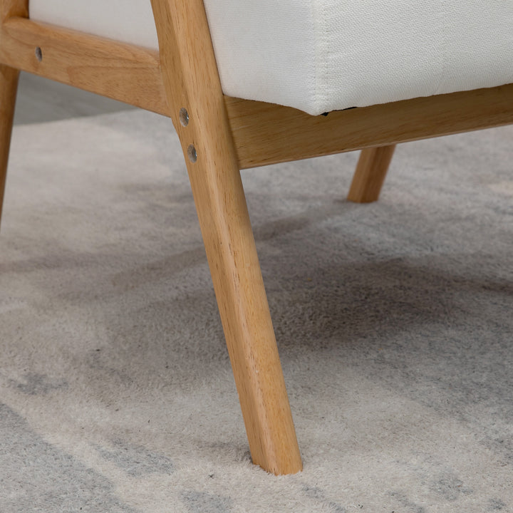 Polstret lænestol i skandinavisk design, fløjlslook, massivt træstel, 68 x 74 x 82 cm, natur + creme