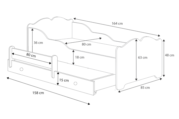 Dobbeltseng ANNA 160x80 Pige med enhjørning