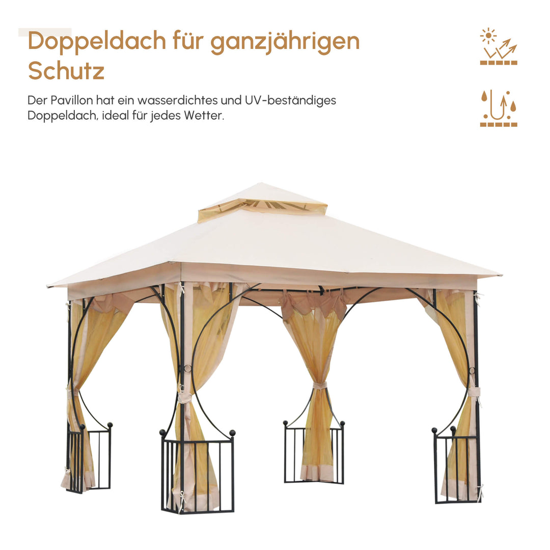 Havepavillon/telt, inklusive monteringsbeslag, vejrbestandig, 295 cm x 295 cm x 275 cm. Beige + Sort
