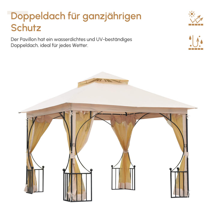 Havepavillon/telt, inklusive monteringsbeslag, vejrbestandig, 295 cm x 295 cm x 275 cm. Beige + Sort