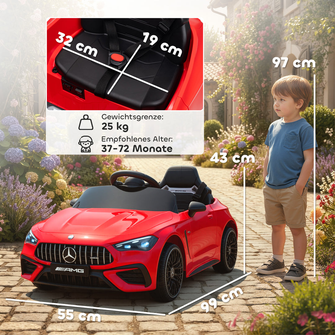 Børne elbil, Mercedes design, 12V motor, fjernbetjening, LED-lys, musik, til børn i alderen 3-6 år, rød