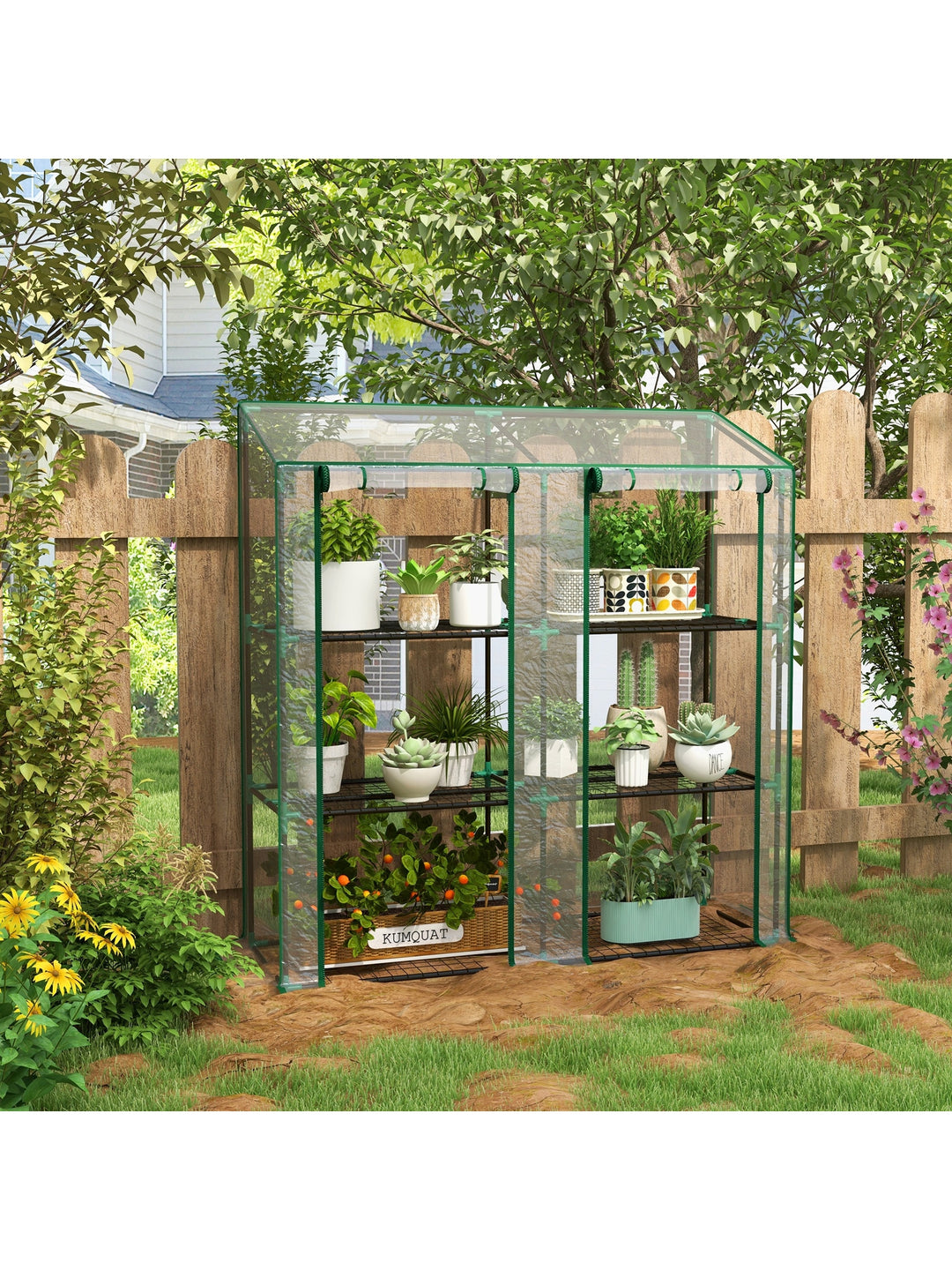 Drivhus, hylder, dobbeltdøre, 143 x 46 x 151 cm, transparent
