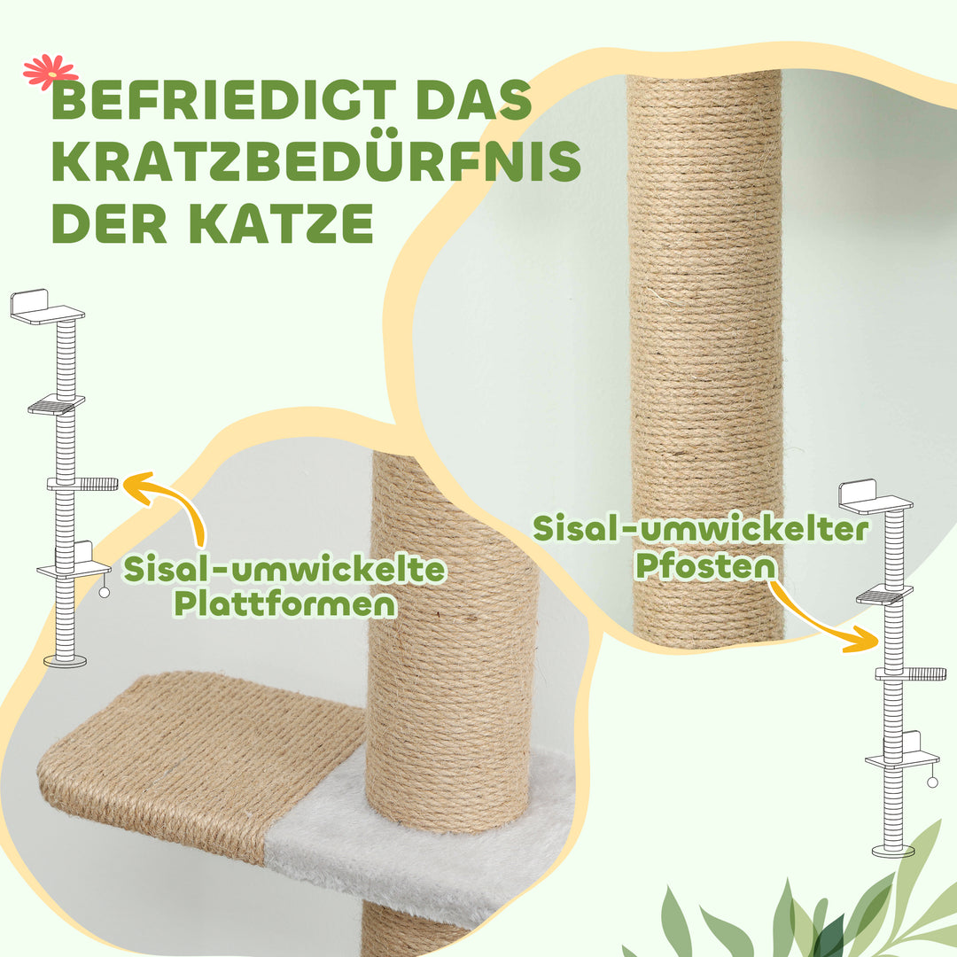 Kradsetræ til katte, 5-lags design, legetøj, sisalpæle, plysstof, lysegrå