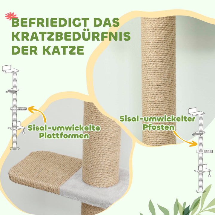 Kradsetræ til katte, 5-lags design, legetøj, sisalpæle, plysstof, lysegrå