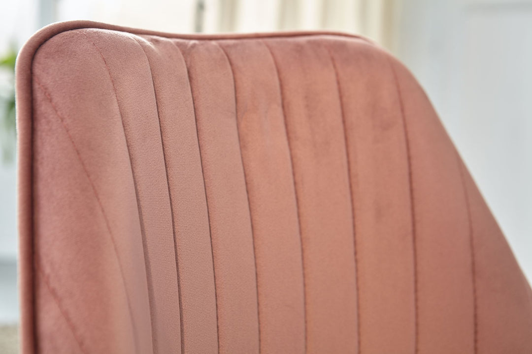 Lyserød fløjlsdesign kontorstol, drejestol med ryglæn, skalstol, 120 kg vægtkapacitet, højdejusterbar, arbejdsstol uden hjul, drejelig kontorstol til hjemmekontor