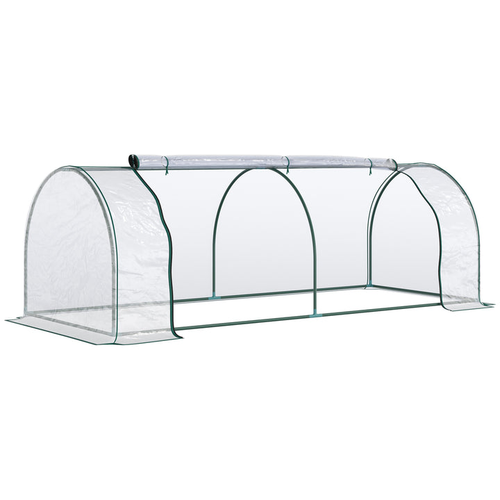 Drivhus, væksthus med dør, kold ramme, plantehus, plantedyrkning, stål, plast, 250 x 100 x 80 cm, grøn