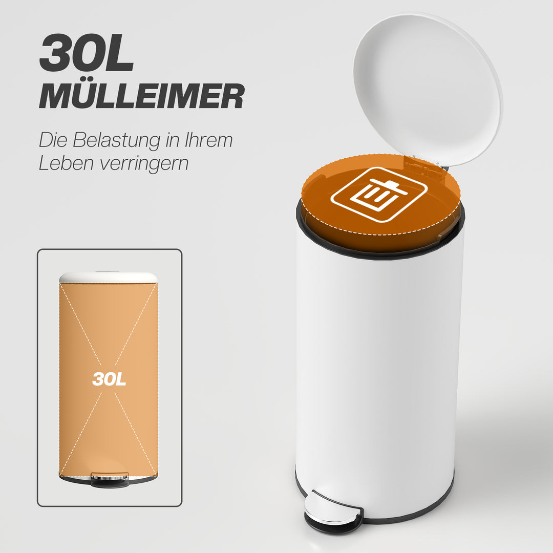 Skraldespand 30l, pedalspand, klik-på-låg, pedal, pletbestandig, cremehvid