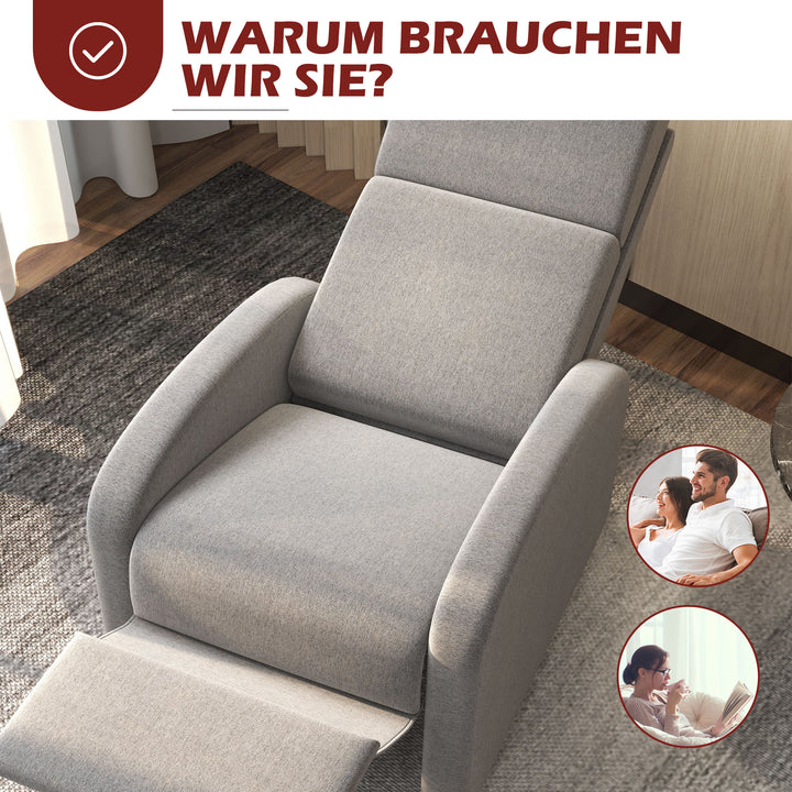 Lænestol tv-stol, udklappelig fodstøtte, vippes op til 160°, 64 x 86 x 102 cm, grå