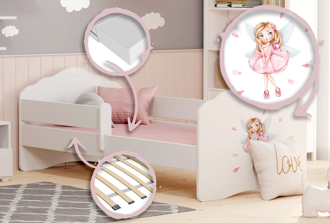 FALA børneseng 160x80 med gelænder - Pige med vinger
