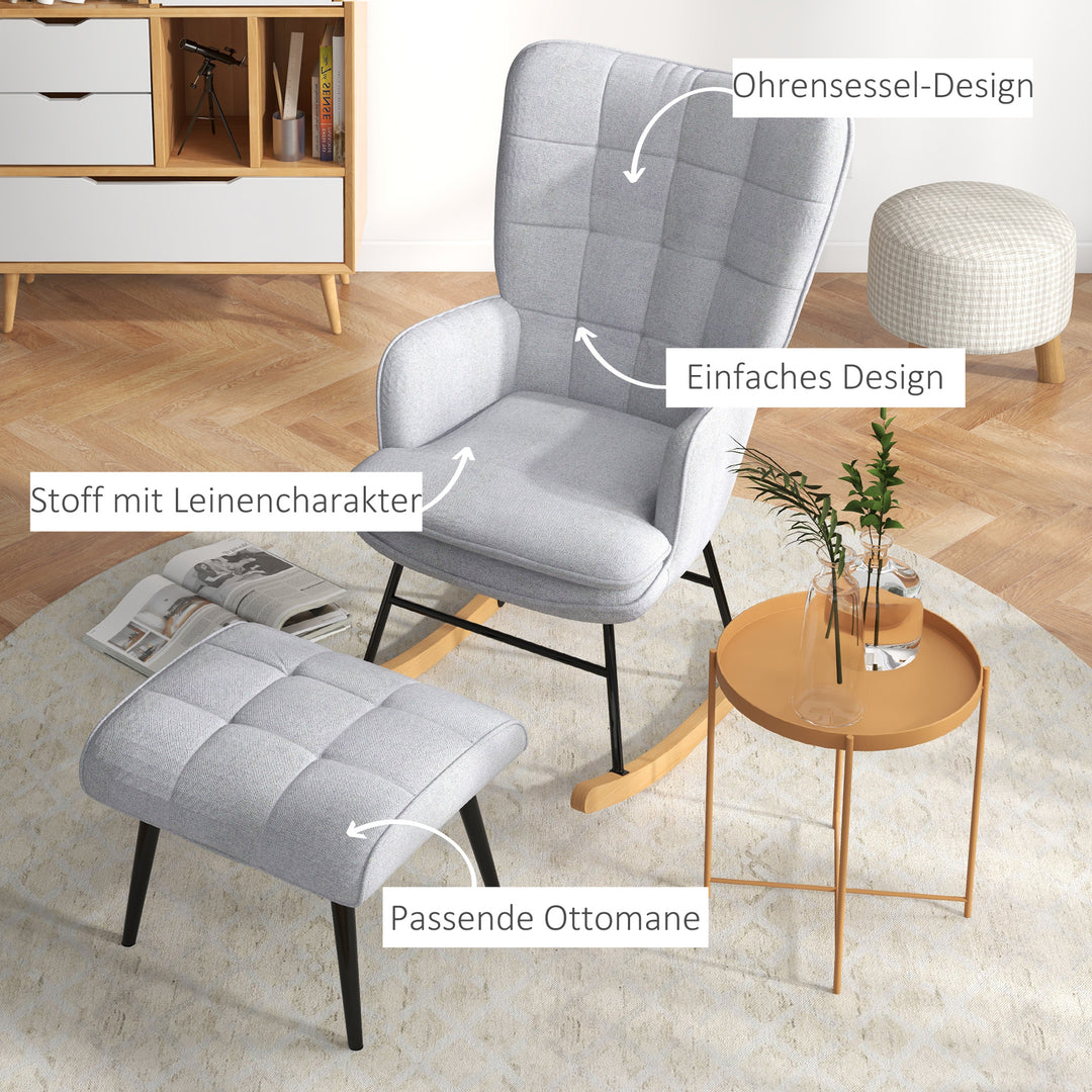 Gyngestol med fodskammel skandinavisk design gyngestol med fodskammel, bøgetræ, quiltet, 64 cm x 89 cm x 90 cm grå