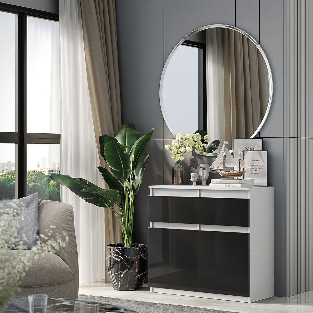 NOAH - Kommode med 2 skuffer - mat hvid / højglans sort H75cm B80cm D35cm