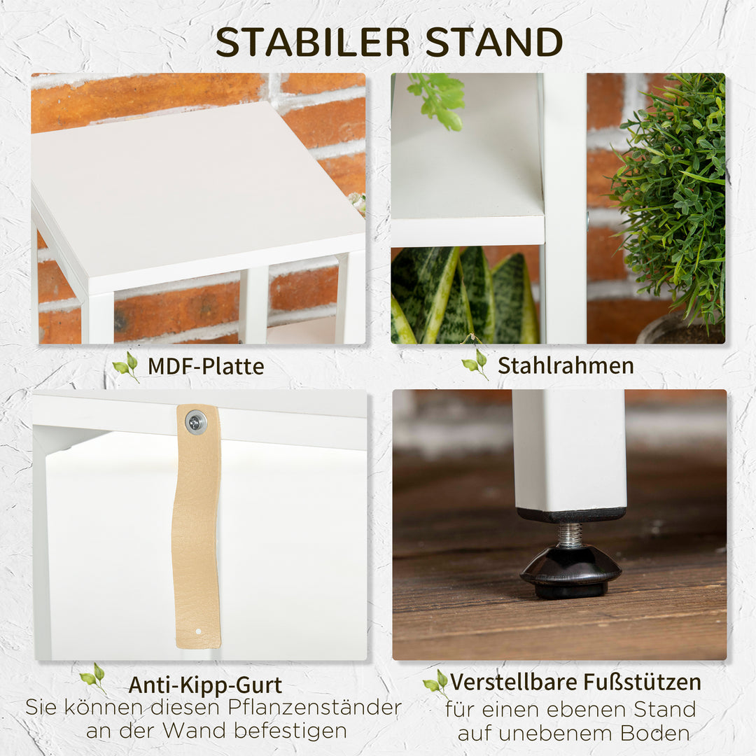 Blomsterstativ, plantestativ, 7 etager, til indendørs og udendørs brug, stål, hvid, 65 x 23 x 94,5 cm